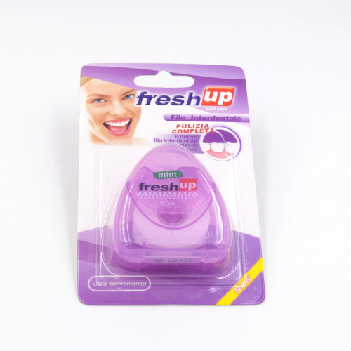 plastic floss 50m toothpick floss polyester mint flavor micro wax floss triangle floss box blister card packaging