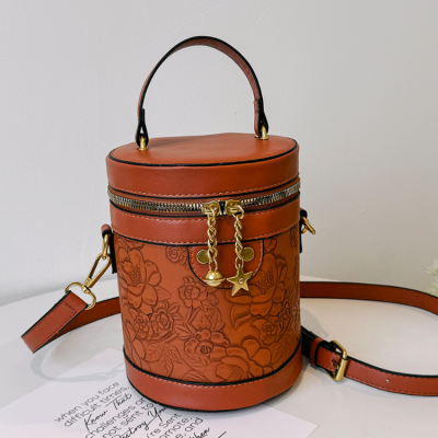 New Trendy Women's Bags Retro Bucket Bag National Style Carved Embossed Fashion Handbag One-Shoulder Crossboby Bag