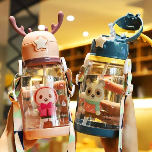 children‘s cups kindergarten elementary school baby anti-fall cup cute girl student antlers kettle bag straw