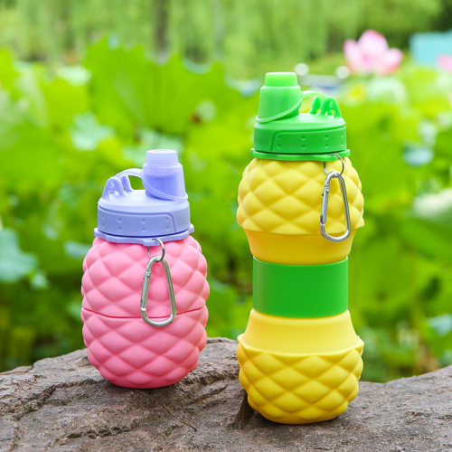 silicone folding cup cartoon pineapple retractable water bottle outdoor sports bottle