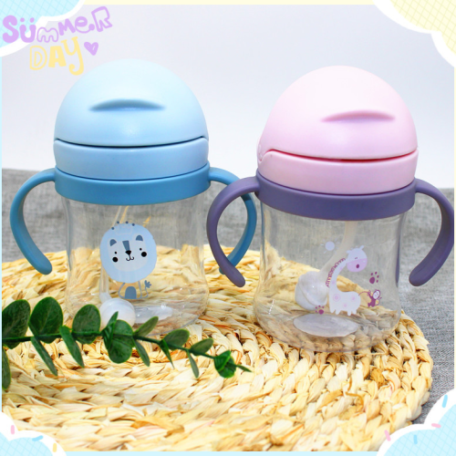 infant cartoon handle cup flip children‘s straw water pot