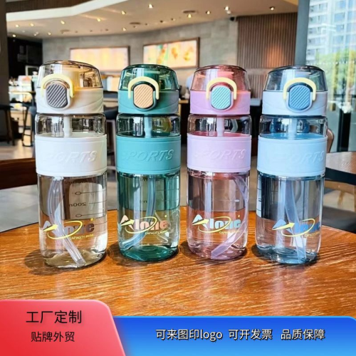 creative portable portable plastic water cup creative simple summer water cup men and women outdoor portable double drinking straw cup