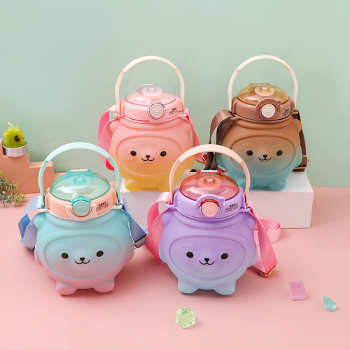 bear plastic straw water cup high-looking cartoon cup set 2023 new gradient color large capacity cute pier cup