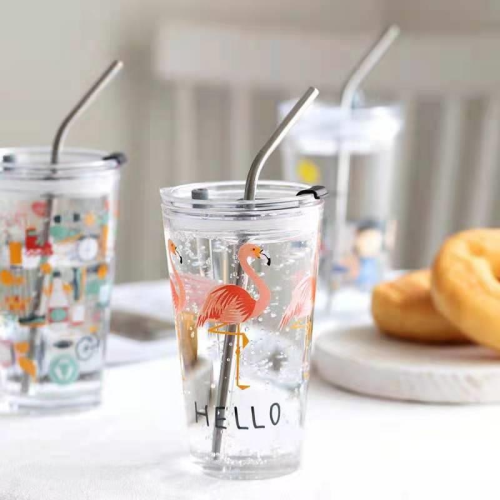 glass straw cup female scale breakfast cup milk cup drink cup adult drinking cup