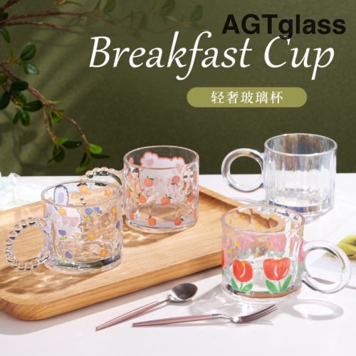 spot wholesale household glass online red creative printing cup one-piece delivery high temperature baked flower tulip water cup