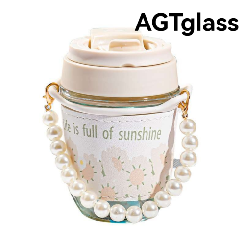pearl chain double drinking cup high-looking girl‘s glass water cup portable portable glass wholesale hand-held gift cup