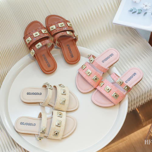 girls sandals 2024 summer new versatile fashion children‘s shoes little girl outerwear medium and big children slippers