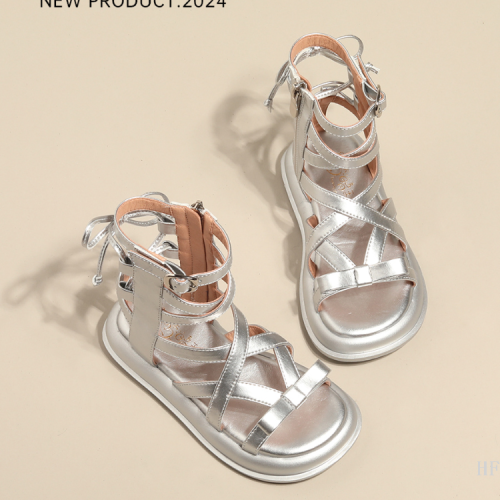 roman sandals for girls summer 2024 new children‘s princess shoes western style soft bottom summer medium and big children high top sier