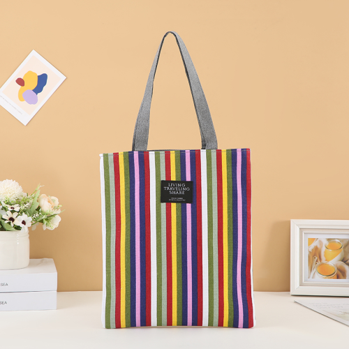 canvas bag color stripes shoulder bag student tuition bag printed tote bag sack canvas bag storage bag women‘s bag