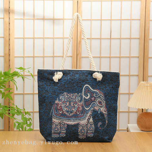 beach bag cotton string beach bag canvas bag single shoulder bag customized handbag embroidery canvas bag