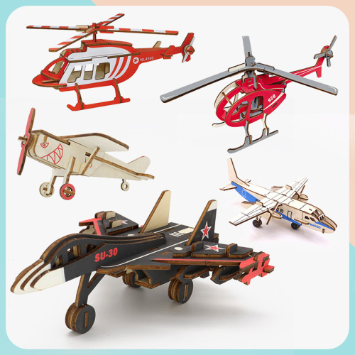 飞机航模型客机仿真木制玩具儿童手工益智拼装3d立体拼图批发地摊