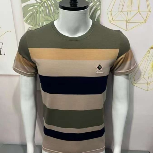 embroidered crew neck t-shirt striped short sleeve men‘s clothing foreign trade exclusive