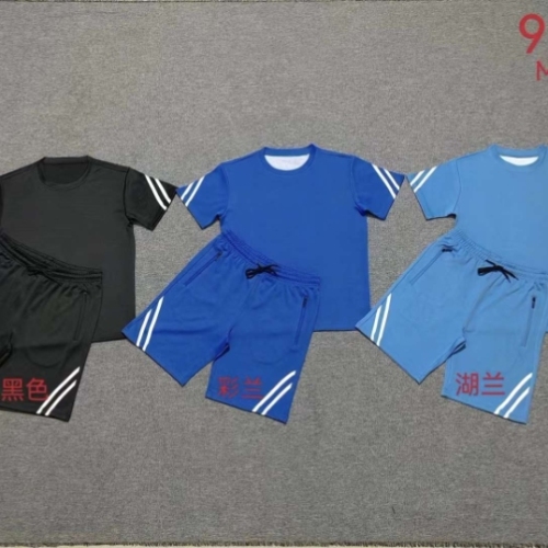 foreign trade men‘s sports casual short-sleeved suit running workout clothes two-piece training clothes shorts men
