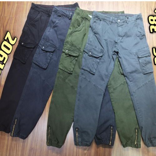 foreign trade men‘s clothing washable pants men‘s casual overalls garment dyed multi-pocket trousers large straight-leg pants wear-resistant leg zipper