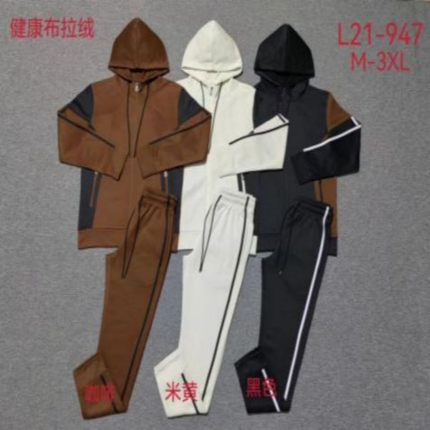 foreign trade men‘s two-piece woven brushed sports suit cuff foot mouth using raw cloth sports exclusive for cross-border series