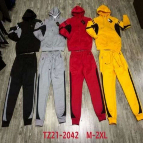 foreign trade men‘s two-piece sports suit cuff foot mouth made of raw cloth comfortable color strip in stock customization available