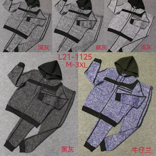 foreign trade men‘s two-piece sports suit cuff foot mouth made of raw cloth comfortable color strip in stock customization available
