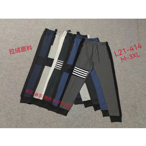 foreign trade men‘s cross-border sports brushed fabric pocket zipper stripe pant waist drawstring three bars casual pants style