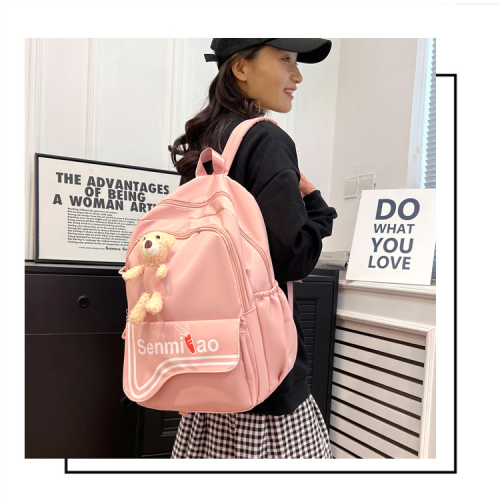 bear pendant doll bag women‘s schoolbag cute and lightweight junior high school student‘s schoolbag