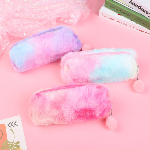 韩版少女心ins糖果色笔袋女生日系可爱毛绒绒文具盒小学生铅笔盒