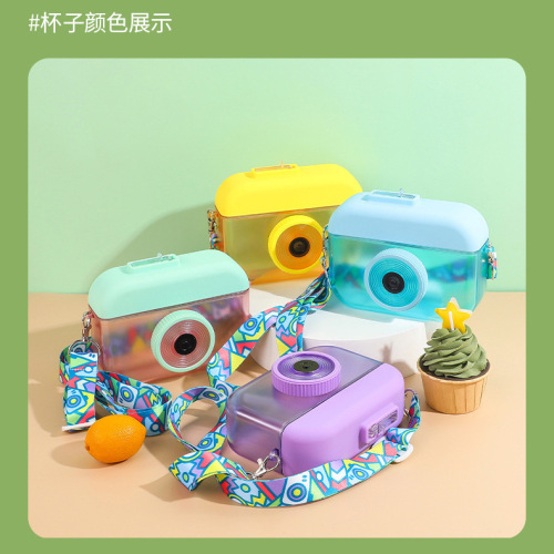 factory wholesale camera cup portable strap children‘s straw plastic water cup gift customized printing advertising