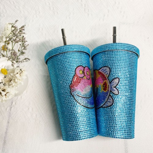 cross-border european and american entry lux internet-famous gift rhinestone diamond filled diamond cup gift 304 stainless steel cup with straw