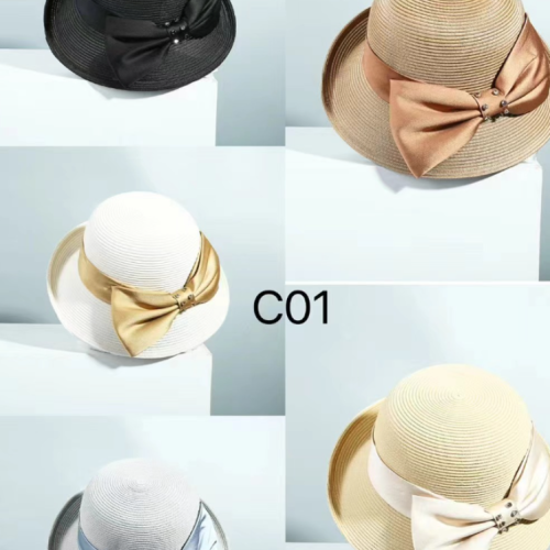 spring and summer straw hat women‘s sunshade big brim elegant bow split ponytail foldable sun hat sun protection hat