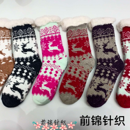 cashmere room socks women‘s autumn and winter fleece lined padded warm keeping chenille jacquard home socks tube socks