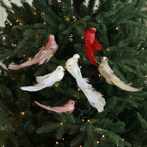 christmas tree decoration bird colorful feather simulation bird gardening branch decoration props decoration bird scene pendant