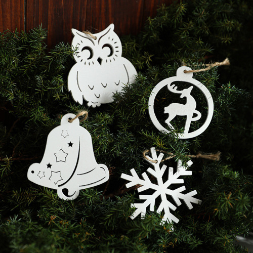 新款圣诞节装饰品猫头鹰天使雪花木质挂件北欧创意铃铛挂饰树挂件