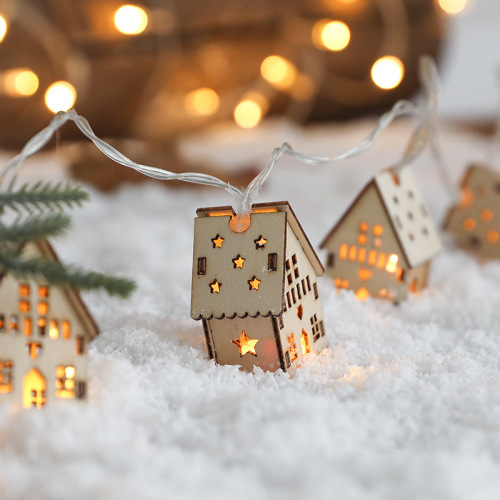 新款圣诞小房子串灯木质创意小摆件灯吊饰挂饰圣诞节装饰品