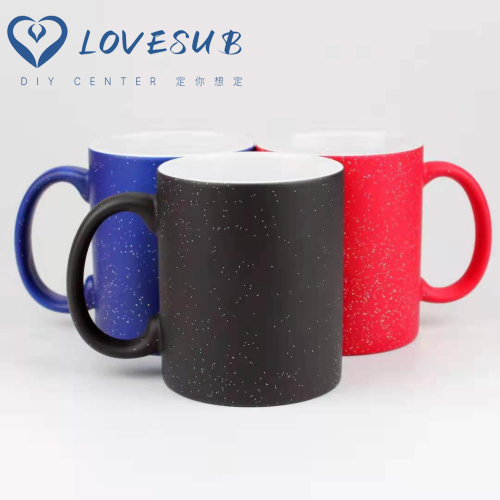 lovesub sublimation printing ceramic blank coated cup round handle starry sky thermal discoloration cup diy thermal transfer printing