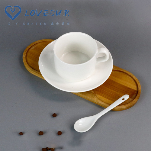 lovesub thermal transfer printing ceramic plate coffee cup ceramic coffee cup with spoon coffee shop advertising printable logo