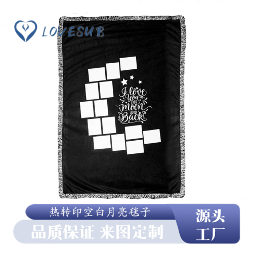 lovesub sublimation blanket 40x60 inch black background white surface double layer moon with tassel thermal transfer blanket