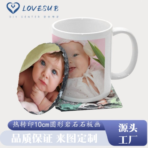 lovesub slate board coasters slate round stone plate teacup mat placemat anti-drop and heat-resistant picture printing creative wholesale