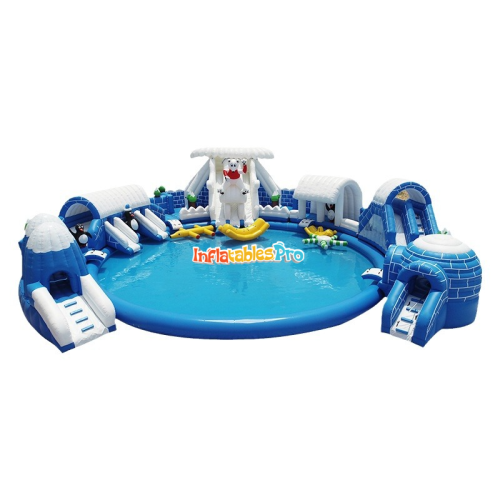 outdoor large ice and snow world inflatable pool and slide combination mobile swimming pool slide inflatable water park