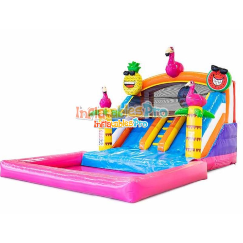flamingo gas-charged water trampoline castle inflatable castle combination pool slide inflatable wet trampoline summer water trampoline