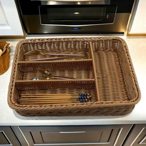 仿藤编筷子篮沥水篮刀叉收纳盘抽屉分隔厨房橱柜餐具卧室抽屉整理