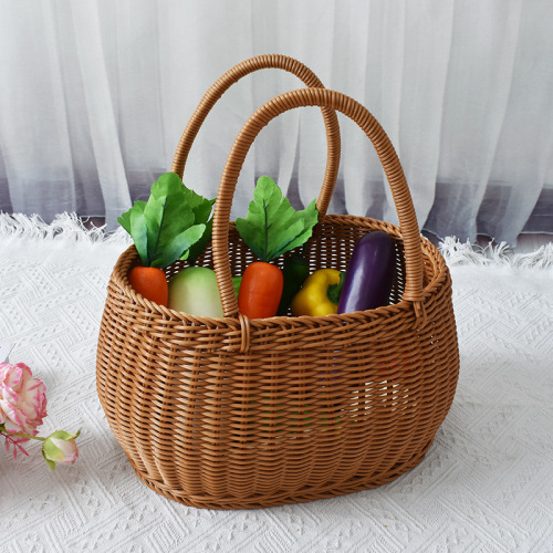 仿藤编织收纳筐手提购物篮家用礼品篮水果篮手提买菜篮野餐果蔬篮