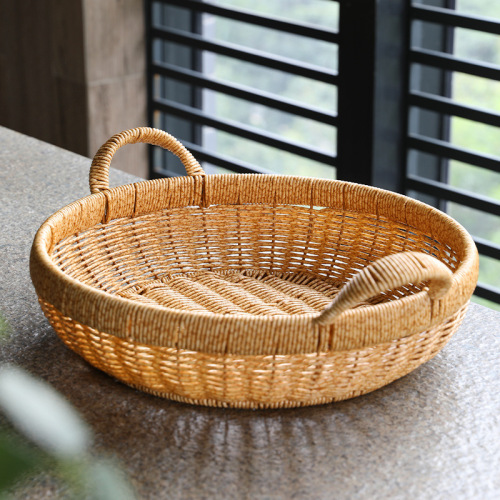 家用果盘北欧风新年客厅零食筐塑料藤编厨房蔬菜鸡蛋收纳篮