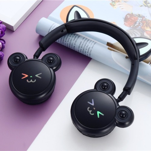 foreign trade cross mirror new kt-m24 headset bluetooth headset luminous cute folding wireless headset wholesale direct sales