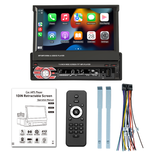 amazon hot selling product 7-inch telescopic vehicle-mounted mp5 + carplay supports reversing image fm/sd