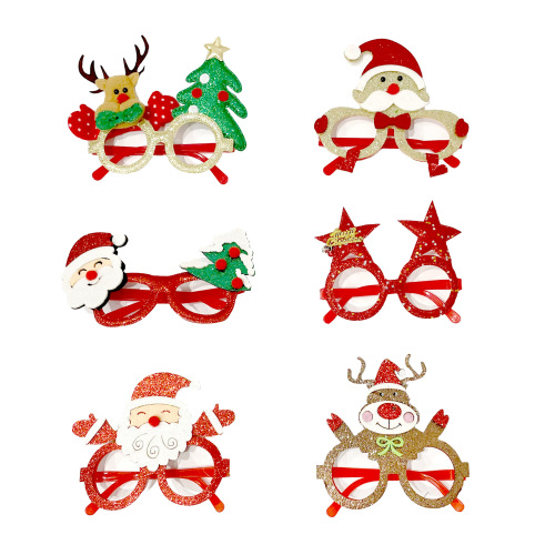 跨境新款圣诞节眼镜 可爱圣诞节装饰拍照道具卡通圣诞树老人眼镜