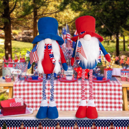 跨境爆款美国独立日国旗无脸娃娃站姿伸缩腿侏儒公仔摆件装饰品