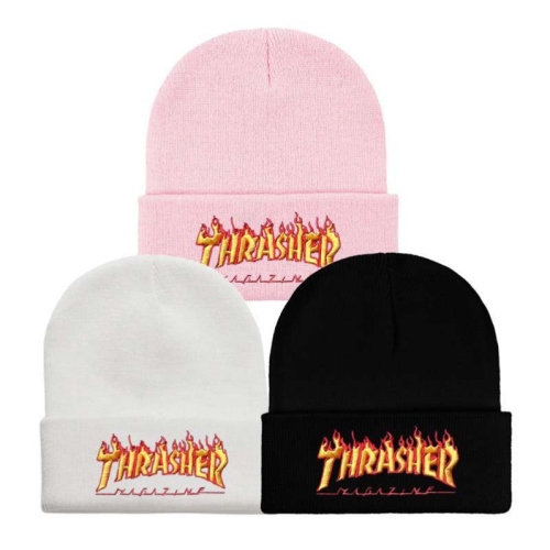 fashion cool flame thrasher fixed letter embroidered hip hop knitted pullover hat warm sports hat