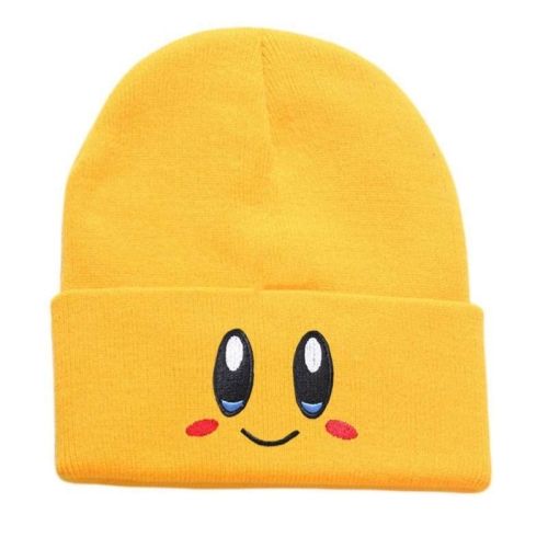 big eyes smiley cartoon cute preppy style knitted hat pink kirby embroidered expression all-matching woolen hat