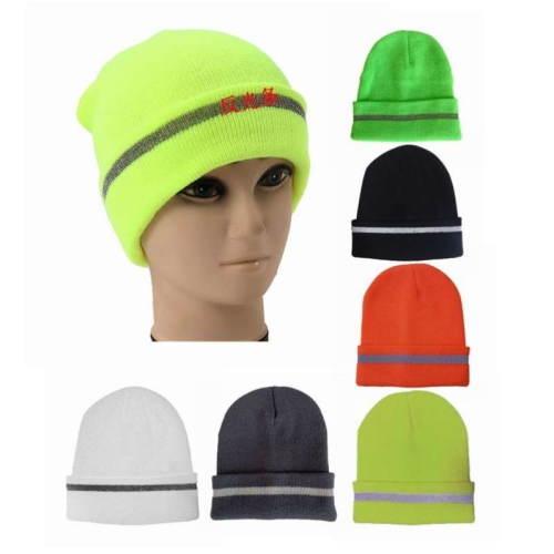 beanie fluorescent color reflective hat acrylic double layer knitted hat outdoor wool sleeve cap reflective knitted hat