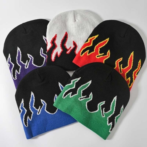 cross-border hot flame knitted hat men‘s european and american hip hop street pullover hat autumn and winter outdoor warm jacquard cold hat fashion