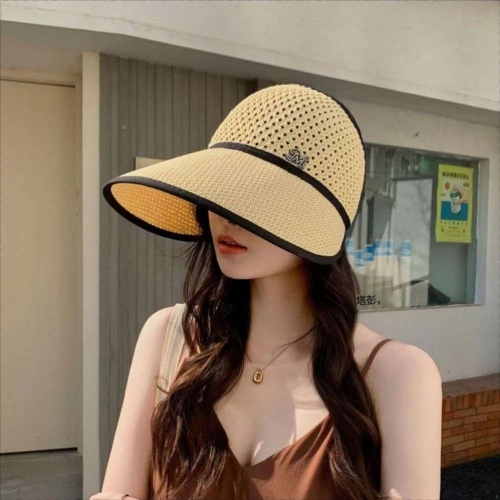 hat women‘s summer big brim sun protection cover face breathable empty top sun hat outdoor travel beach sun m matching hat
