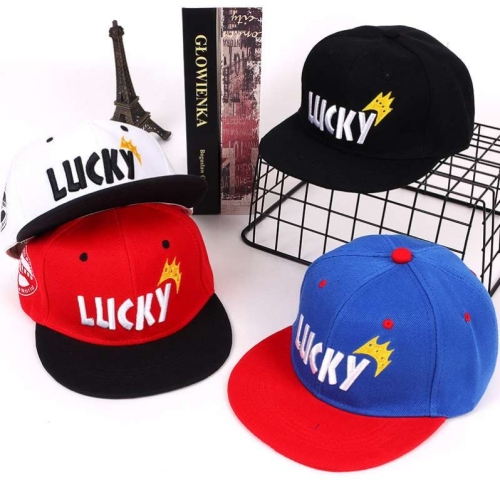 foreign trade hip hop hat children‘s letter lucky color matching baseball cap female flat brim hat boy‘s hat a624